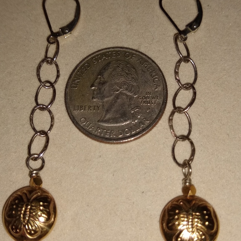 14GF & Silver Butterfly embossed earrings